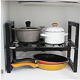 Under Sink Storage Shelf 46cm Large Expandable Kitchen Shelves for Kitchen or Bathroom (Black)