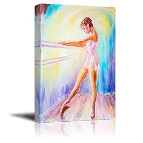 Canvas Prints Wall Art - Beautiful Young Ballerina/Ballet Dancer in Oil Painting Style | Modern Wall Decor/Home Art Stretched Gallery Canvas Wrap Giclee Print & Ready to Hang - 12" x 18"
