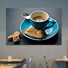 Canvas Wall Art - A Cup of Coffee and Cookies - Giclee Print Gallery Wrap Modern Home Art Ready to Hang - 12x18 inches