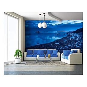 Ice Blocks on The River Bank Under Blue Sky - Removable Wall Mural | Self-Adhesive Large Wallpaper - 66x96 inches