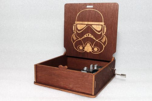 Star Wars Music Box - May The Force Be With You Clone Trooper - Engraved Wooden Box - "Star Wars Theme" - Jedi Death Star Darth Vader Lightsaber - Hand Crank Movement