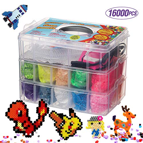 16000 Fuse Bead Kit-20 Color(5 Glow in The Dark),Small Iron,Full Size Pattern,Tweezers, Peg Boards, Ironing,Paper,Perler Beads Compatible - Thumbnail 7