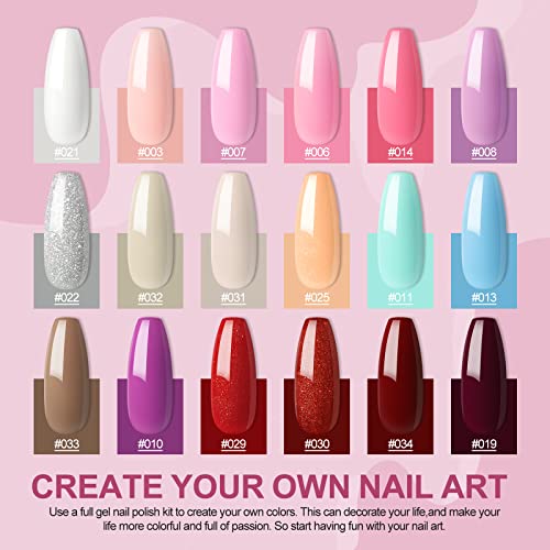 Gel Nail Polish Set with Top Base Coat 18 Colors Fall Winter Gel Polish Glitter Pink Purple Brown Glossy Soak Off Nail Gel Polish Starter Kit Nail Art Collection Gifts for Women Girls DIY Home Salon