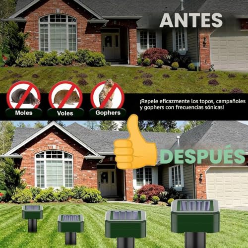 Solar Mole Repeller, Ultrasonic Mouse Repeller 4 Pieces, Animal Repeller for Repelling Moles, Moles, Snakes and Garden Rodents, Anti Moles, Against Pests
