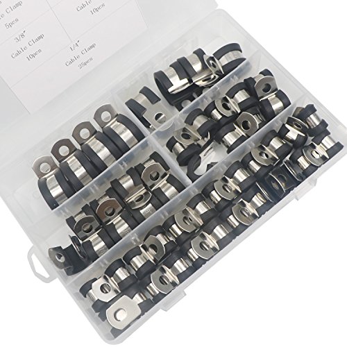Cable Clamp 55 Pieces 304 Stainless Steel Rubber Cushion Pipe Clamps Assortment with 5 Size 1/4'' 5/16'' 3/8'' 1/2'' 5/8'' Metal Cable Clamp Kit