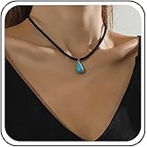 Xduargs Boho Turquoise Necklace Choker Black Velvet Rope Choker Necklace Blue Turquoise Natural Stone Necklace Gothic Velvet Ribbon Turquoise Necklace Jewelry for Women
