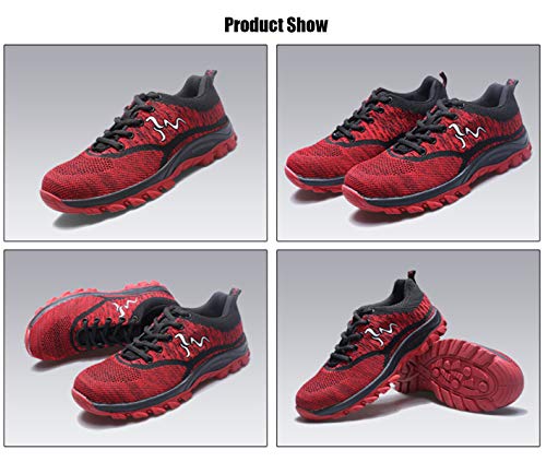 SUADEX Steel Toe Shoes for Men and Women Industrial Construction Work Safety Shoes Sneakers, Outdoor Hiking Trekking Trail Composite Shoes 118-Red Size 9 Women / 7.5 Men - Thumbnail 3
