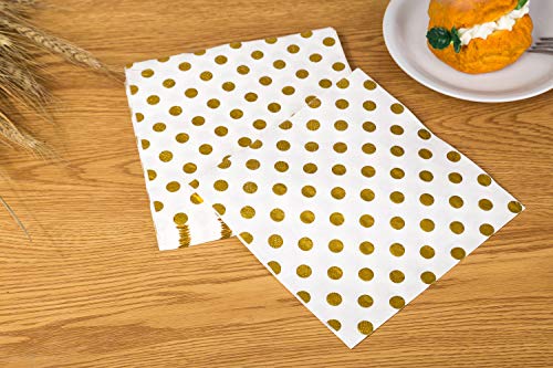 Xena 100 Piece Gold White Elegant Vintage Foil Polka Dot Party Cocktail Napkins Holiday Party Supplies Beverage Christmas New Years Decoration Folded Paper DIY