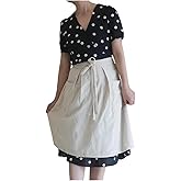 Gautsa Cotton Long Bistro Half Apron for Woman, Big Pockets, Embroidered Flower, Extra Long Waist Ties, Cook Chore Waitress