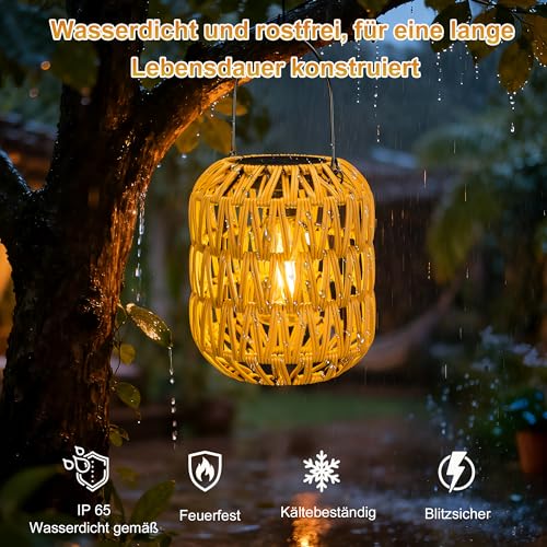 Solar Lantern for Outdoors, Pack of 2, Boho Decorative Outdoor Solar Lanterns, Weatherproof, Rattan Solar Lights for Outdoor Garden, Hanging/Standing for Patio, Garden, Courtyard, Balcony, Decorative