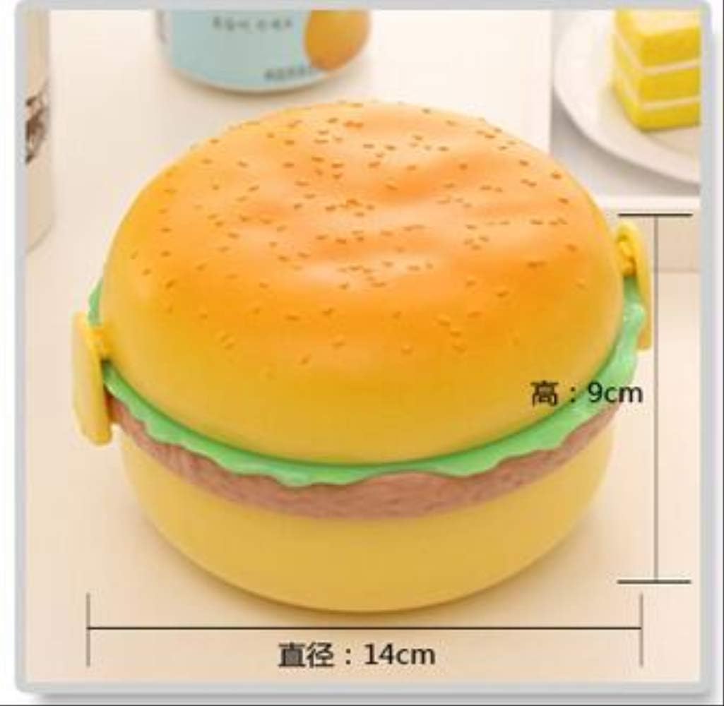 MYQG Lunch Box Hamburger Double Tier Lunch Box Burger Box Bento Lunchbox Children School Food Container Tableware Set with Fork Kids 1000ml 2 Round