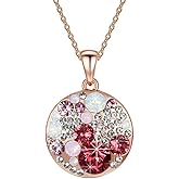 EVEVIC Austrian Crystals Round Disc Pendant Necklaces for Women Fashion 14K Gold Plated Hypoallergenic Dainty Jewelry