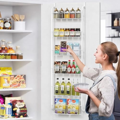 Beauenty Over Door Hanging Pantry Organizer Storage, 6-Tier Organization Rack, Home Bathroom Kitchen Storage Shelves for Cabinet, Large Capacity Hanging Seasoning Organizer, Laundry Room Organization