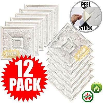 Eazy How To Peel and Stick Ceiling Tiles 46 Pieces 12"x12" Easy Installation Textured Panels
