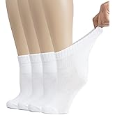 Hugh Ugoli Women's Cotton Diabetic Ankle Socks, Wide, Thin, Loose Fit and Stretchy, Seamless Toe, Non Binding Top, 4-8 Pairs