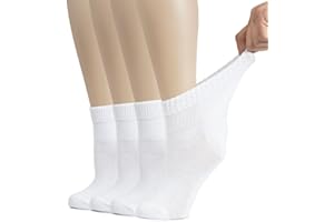 Hugh Ugoli Women's Cotton Diabetic Ankle Socks, Wide, Thin, Loose Fit and Stretchy, Seamless Toe, Non Binding Top, 4-8 Pairs
