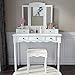 Vanity Stool Set,Make Up Table with 5 Drawers,Tri-Folding 3 Mirrors,Cushioned Stool Easy Assemble White