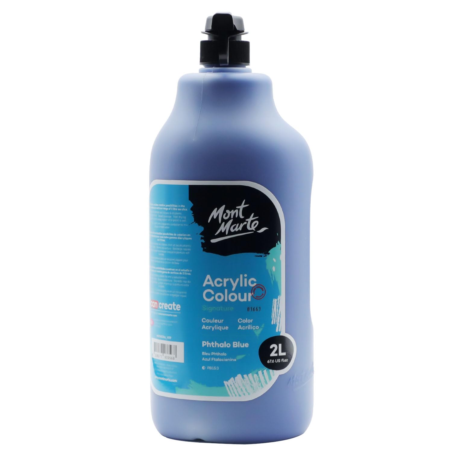 MONT MARTE Discovery School Acrylic, Phthalo Blue, 1/2 Gallon (2 Liter). Ideal for Students and Artists. Excellent Coverage and Fast Drying. Pump Lid Included.