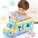 Juboury School Bus Toy, Learning Educational Toys for Baby & Toddler, Push & Pull Toy with Xylophone, Blocks for Boys and Girls (Yellow)