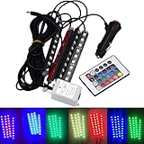 Shensee 4 PC LED Car Interior RGB Lights With Remote Controller Auto Night Multi-Color Light Kit Strips Atmosphere Decoration