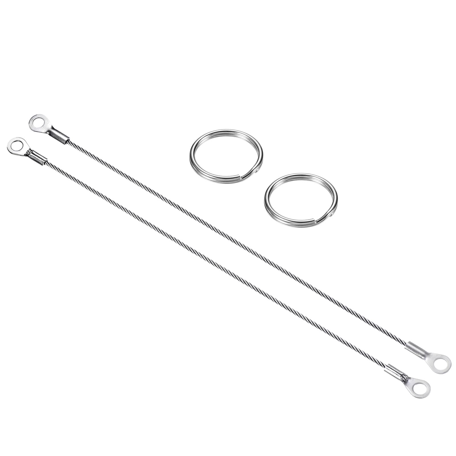 PATIKIL Stainless Steel Lanyard Cable 2mmx20cm, 6 Pack Eyelets Ended Security Wire Rope with 12 Pack Key Ring