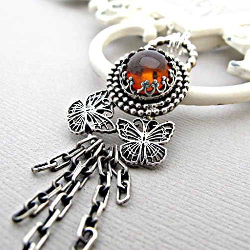 Butterfly Necklace, Amber Necklace, Amber Jewelry, Butterfly Jewelry, Sterling Silver Necklace, Silver Necklace