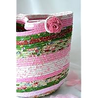 Shabby Chic Tote Bag, Artisan Quilted Moses Basket, Handmade Coiled Fabric Basket, Storage Organizer, Handled Basket