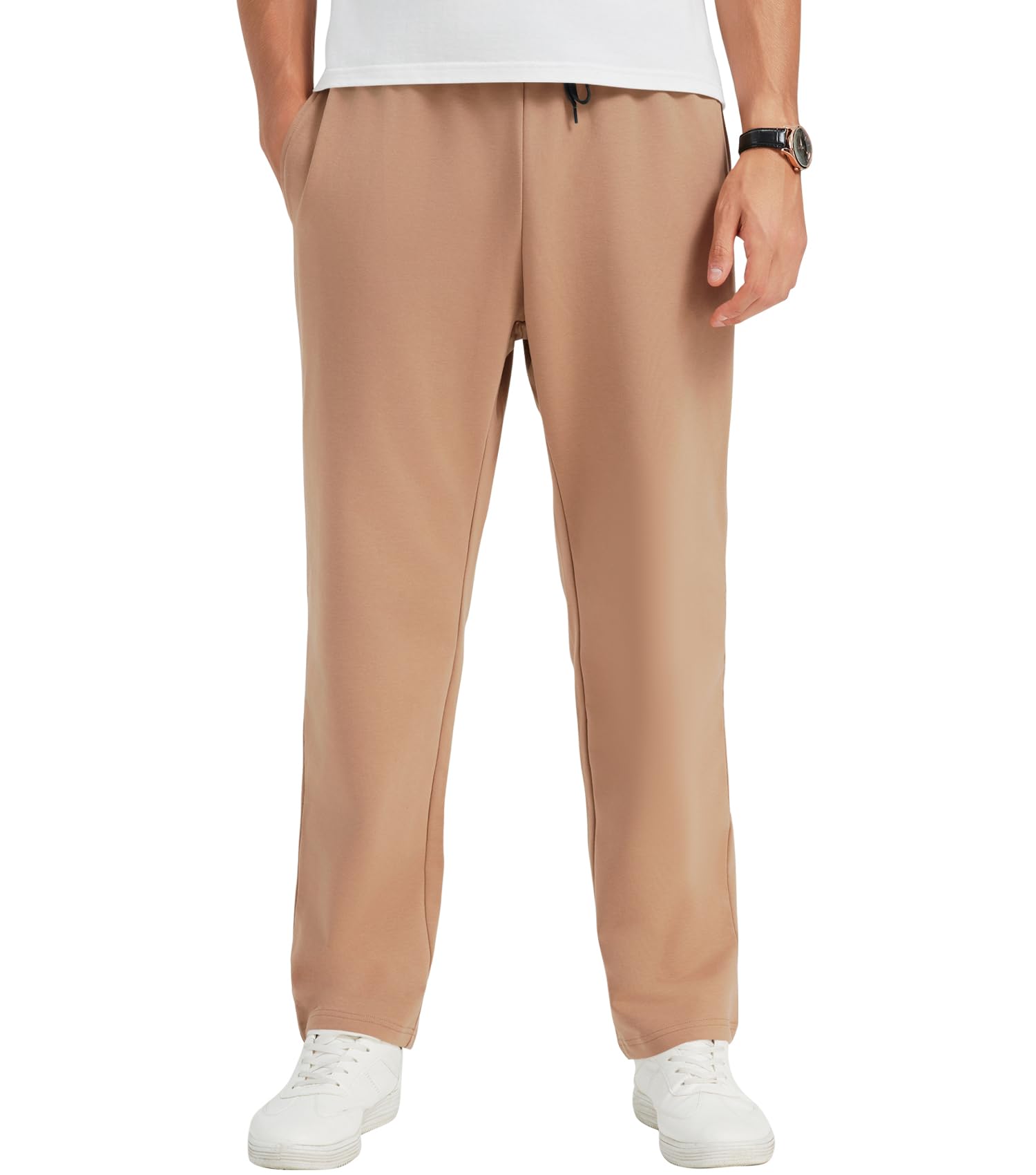 Idtswch 34 Inseam Mens Tall Sweatpants Open Bottom Joggers Casual Loose Fit Athletic Yoga Pants with Pockets Khaki Image