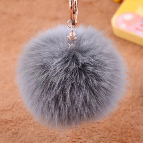 Wish Novelty Silver Furry Fuzzy Pom Pom Keychain Balls - Jumbo 6 in - Cute Backpack, Purse, Luggage, Car Key Accessory - Beautiful Gold Plated Chain
