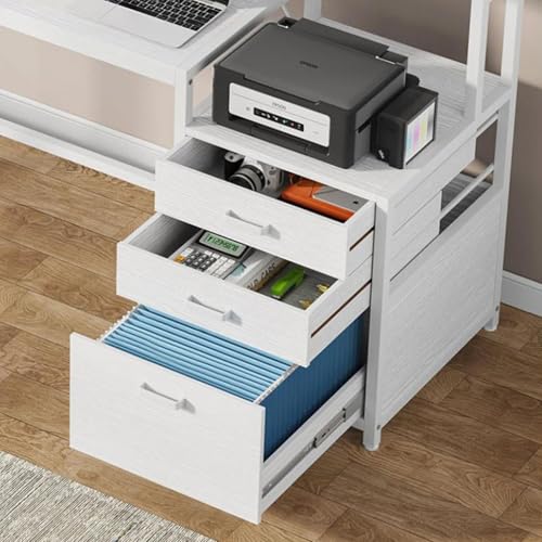 KINTOP Escritorio Oficina con 3 Cajones, Soporte para 3 Monitores, Estructura de Madera Resistente, 160 Lar. x 50 ANC. ×90 Alt. CM, Escritorio para computadora Multiusos para Hogar Pequeño (Blanco)