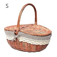 cheerfullus Handmade Wicker Picnic Basket Camping Shopping Storage Hamper with Double Lid and Handle (Small,Coffee)