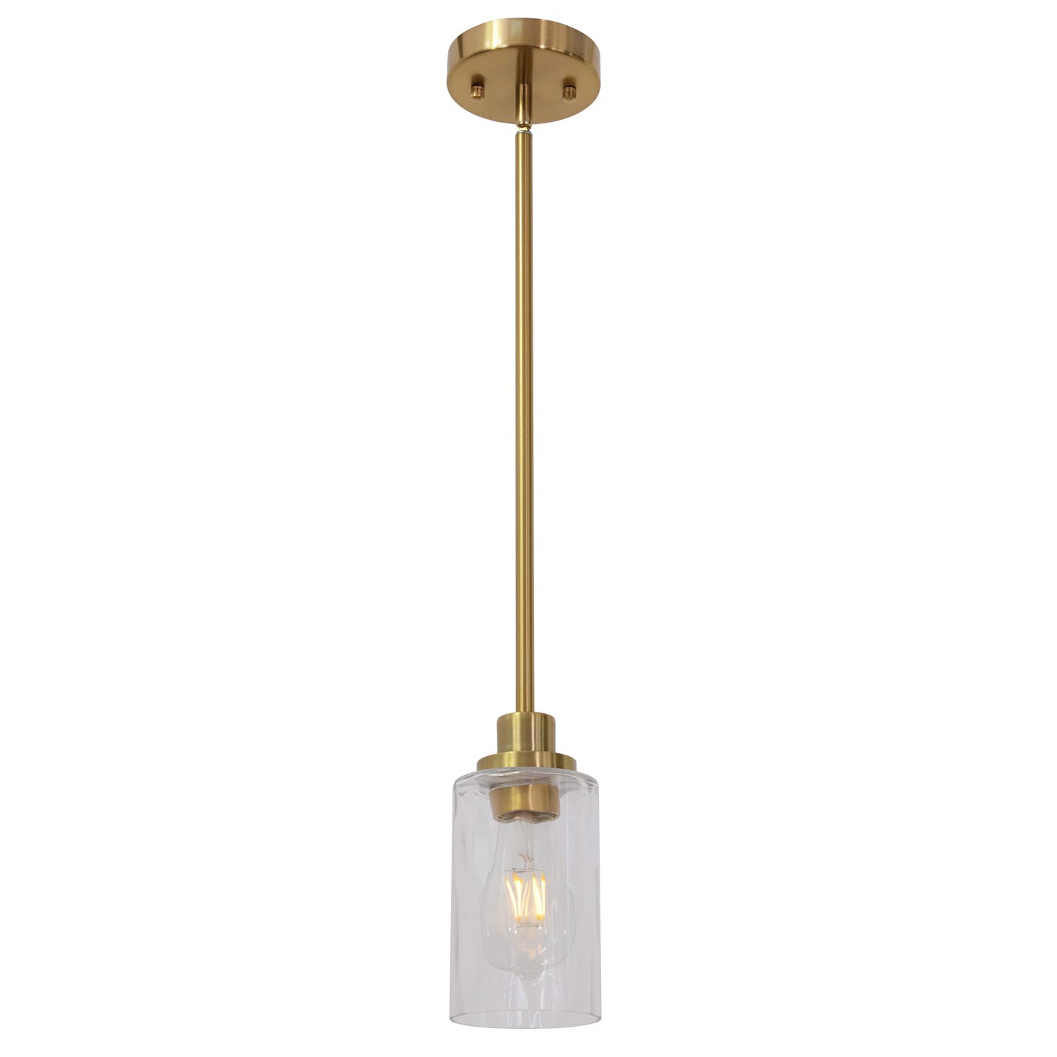 TODOLUZ 1 Light Kitchen Island Lighting Brushed Brass Contemporary Pendant Light with Clear Cylinder Glass for Dining Room Kitchen Bedroom