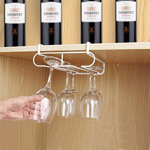 BEGOST Wine Glass Rack 2 Rows Stemware Holder Under Cabinet Wine Cup Rack Holder with Easy Installation for Bar or Home Using, Holds up to 8 Glasses