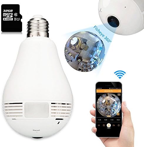 Light Bulb Camera,Joney HD 360 Degree Panoramic WIFI IP Camera,960P Fisheye Wireless Light Bulb Camera with Motion Detection,and 32GB Micro-SD Card for Home Remote Security