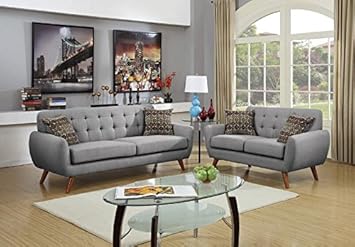 Amazon Com Poundex F6912 Bobkona Sonya Linen Like 2 Piece Sofa