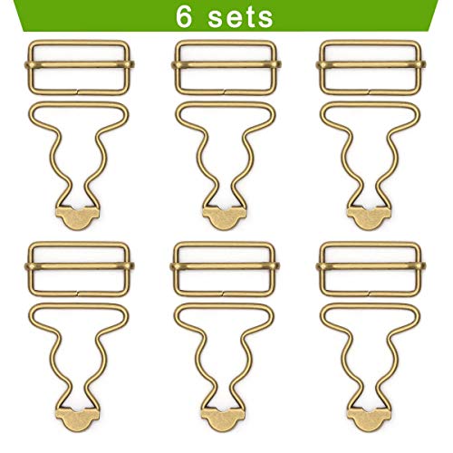 Enosea Suspenders Metal Overall Buckles, 6 Sets Dungaree Fastener Gourd Buckles with Slider, Antique Brass (1.25 inch) - Thumbnail 2
