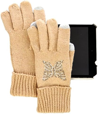 Fashion chic Winter Wool blend touchscreen butterfly gloves Camel