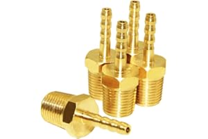 JoyTube 5 Pcs Hose Barb Fittings 1/8" Barb to 1/8" NPT Male Thread Brass Metals Adapter Connector