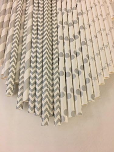 Confetti PaperWerks Silver Straws - 100% Biodegradable (Pack of 100 Multiple Variety), Excellent Quality Straws for Celebrations, Parties, Holidays and Much More.