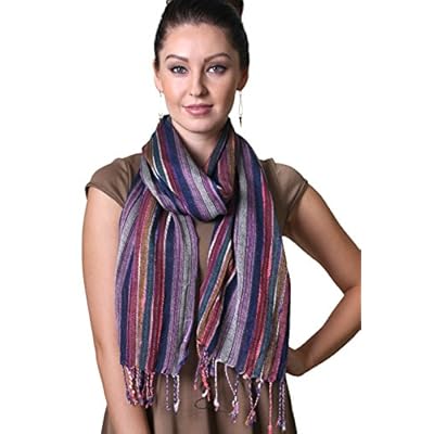 (4 COLORS) Multicolor Shimmer Metallic Stripe Scarf, Women's Lightweight Jewel Pashmina Tassel Shawl (4 COLORS) Multicolor Shimmer Metallic Stripe Scarf, Women's Lightweight Jewel Pashmina Tassel Shawl