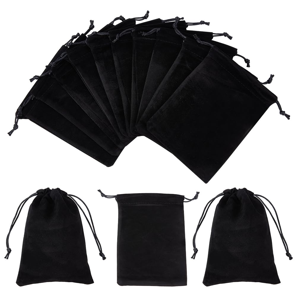 NBEADS 10 Pcs Black Velvet Pouch Drawstring Gift Bag Jewelry Pouches Wedding Party Favor Bag for Christmas Valentine's Day Jewellery Gift, 17.5x12cm