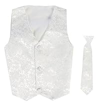 Vest and Clip On Boy Necktie set - White Paisley - S/M