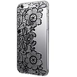 iPhone 6S, 4.7 inch Clear Black Lace Floral Flower Plastic Hard Case Cover