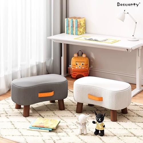 Beauenty Foot Stool, Sofa Stool with Handle, Soft Footrest Ottoman, Shoe-Changing Stools, Coffee Table Low Stools for Hallway, Living Room, Kitchen, Solid Wood Frame (Dark Gray)