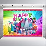 TJ 7X5FT Trolls Poppy Animation Movies Background Happy Birthday Theme Party Photography Backdrops Baby Shower Colorful Decor Banner Photo Booth Studio Props Vinyl