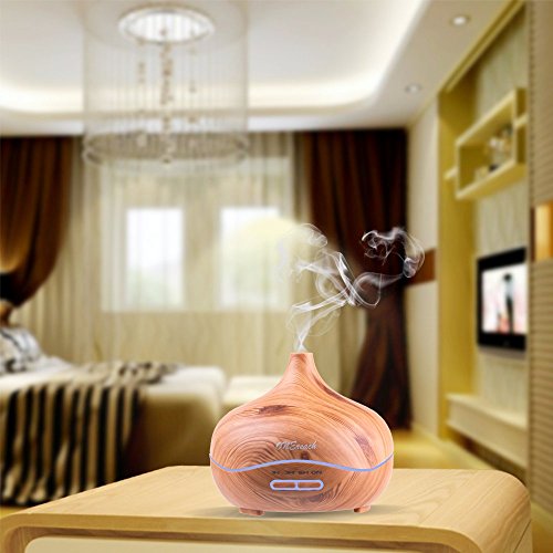 Essential Oil Diffuser ONEreah Cool Mist Humidifier Wood Grain Humidifier 300ML with 4 Timer Settings Waterless Auto Shut-off and 14 LED Color Changing for Office Home Bedroom Living Room Study Yoga