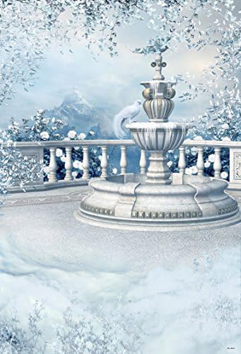 5x7ft White Snow Winter Photo Backgrounds Wrinkle free Bird on Fountain Photography Backdrops for Christmas wdl860