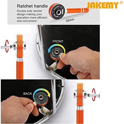 Jakemy 1/4-Inch Dual Drive Ratcheting Screwdriver Set (Wrench) , Magnetic Driver Kit, Professional Repair Tool Kit for iPhone, iPad, Cell Phone, Tablet, PC, Laptop, MacBook, Electronics Disassembly