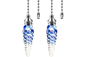 Akahttbn Ceiling Fan Pull Chain Ornaments 12 Inches Crystal Glass Fan String Pulls Extension, Pull Chains for Ceiling Fans and Lights 2 Pcs(Nickel)