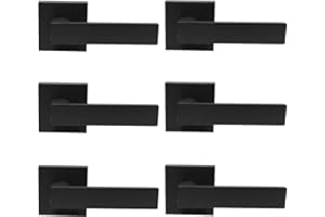 Probrico Matte Black Half Dummy Levers, Square Non-Turning Door Knobs for Left or Right Handed Doors, Interior Keyless Door Handle for Closet or Pantry (6 Pack, Single Side)